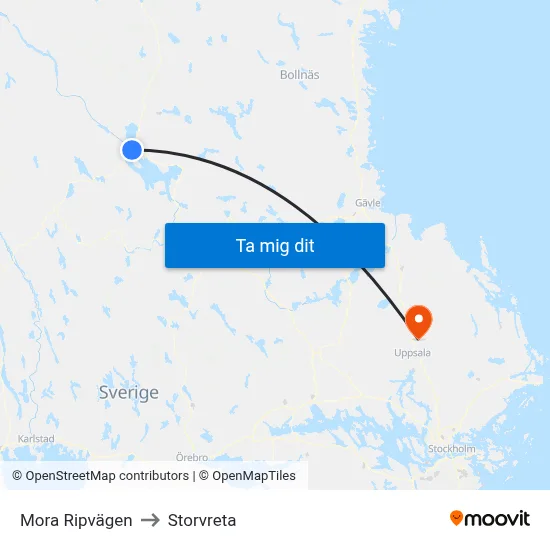 Mora Ripvägen to Storvreta map