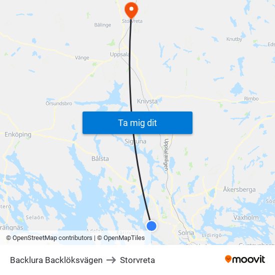 Backlura Backlöksvägen to Storvreta map