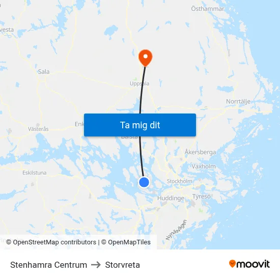 Stenhamra Centrum to Storvreta map