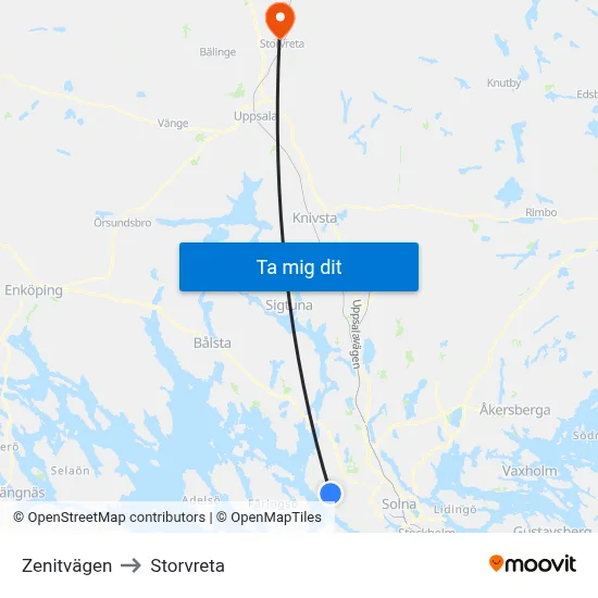 Zenitvägen to Storvreta map