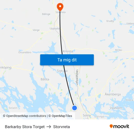 Barkarby Stora Torget to Storvreta map
