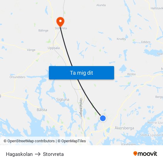 Hagaskolan to Storvreta map