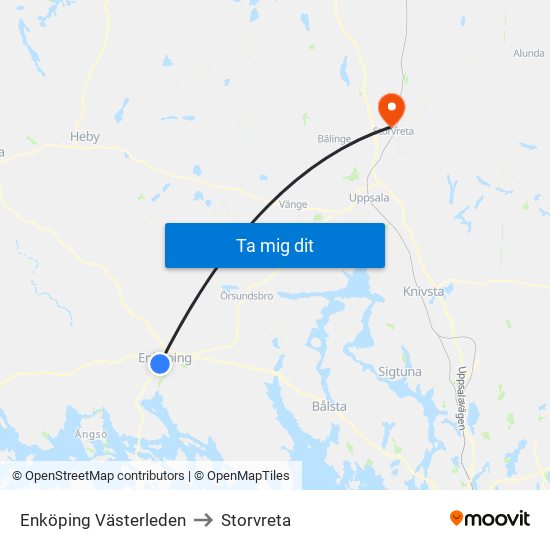 Enköping Västerleden to Storvreta map