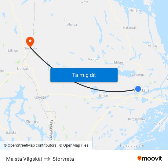 Malsta Vägskäl to Storvreta map