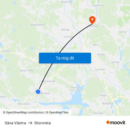 Säva Västra to Storvreta map