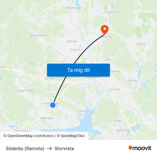 Söderby (Ramsta) to Storvreta map