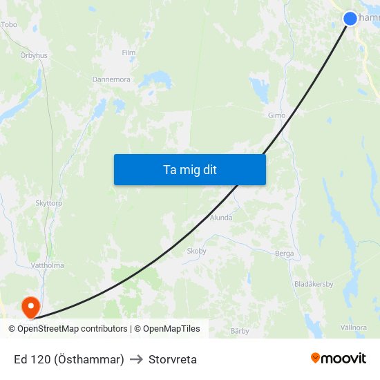 Ed 120 (Östhammar) to Storvreta map