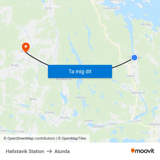 Hallstavik Station to Alunda map