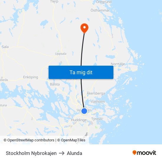 Stockholm Nybrokajen to Alunda map