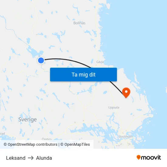Leksand to Alunda map