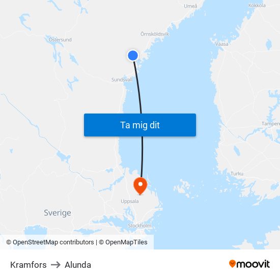 Kramfors to Alunda map