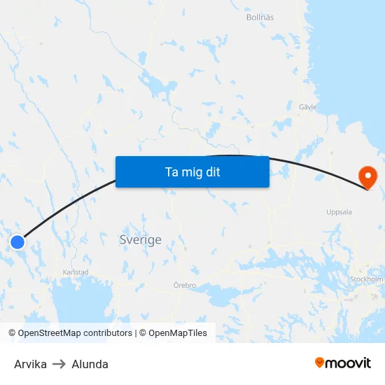 Arvika to Alunda map