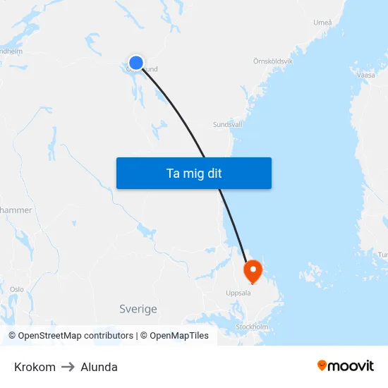 Krokom to Alunda map