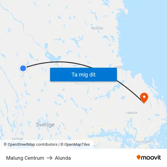 Malung Centrum to Alunda map