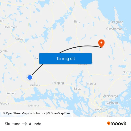 Skultuna to Alunda map