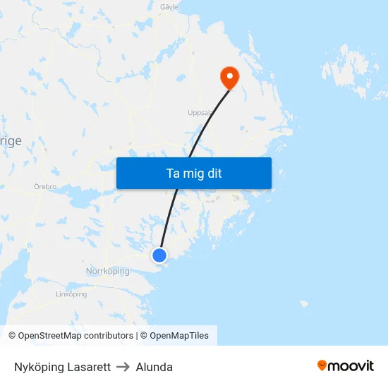 Nyköping Lasarett to Alunda map