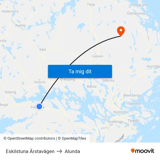 Eskilstuna Ärstavägen to Alunda map