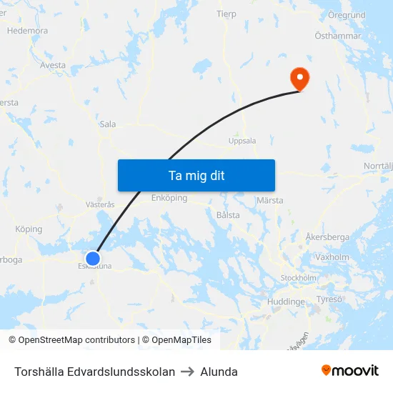Torshälla Edvardslundsskolan to Alunda map