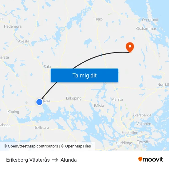 Eriksborg Västerås to Alunda map