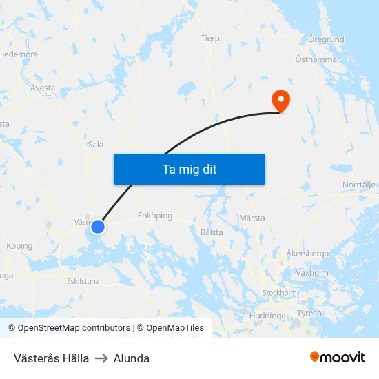 Västerås Hälla to Alunda map