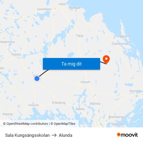 Sala Kungsängsskolan to Alunda map