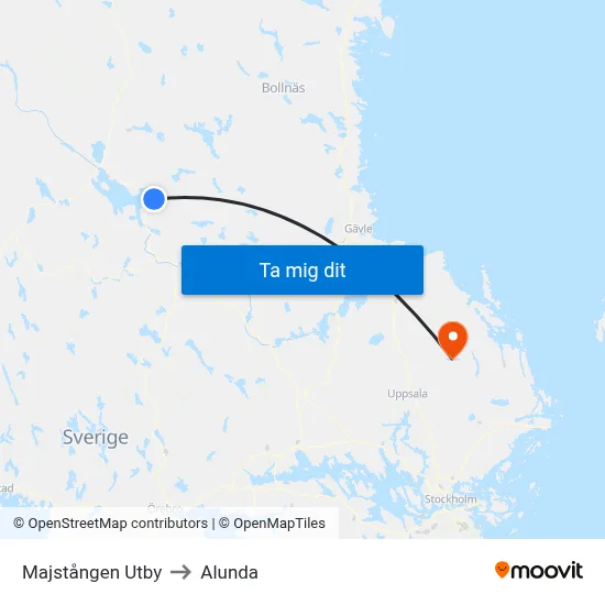 Majstången Utby to Alunda map