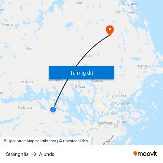 Strängnäs to Alunda map