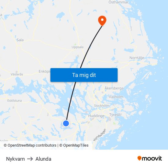 Nykvarn to Alunda map