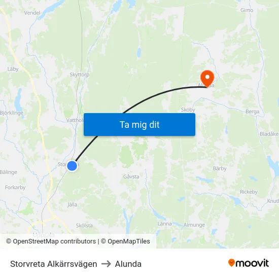 Storvreta Alkärrsvägen to Alunda map