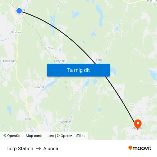 Tierp Station to Alunda map