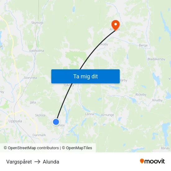 Vargspåret to Alunda map