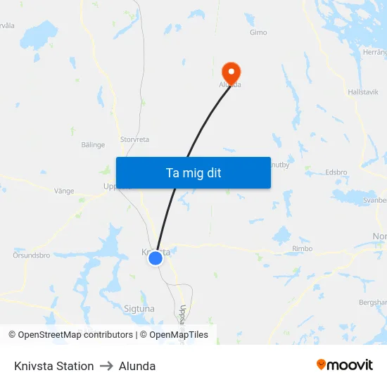Knivsta Station to Alunda map