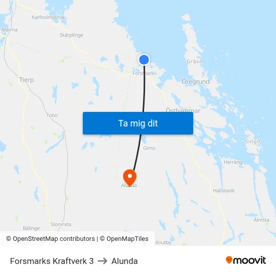 Forsmarks Kraftverk 3 to Alunda map