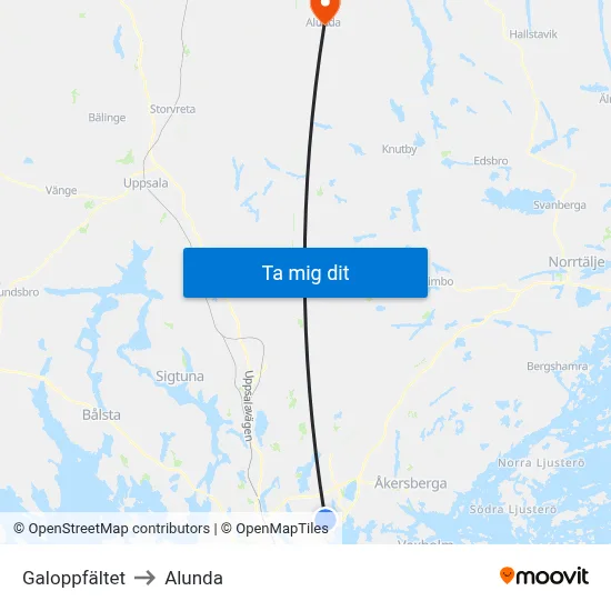 Galoppfältet to Alunda map