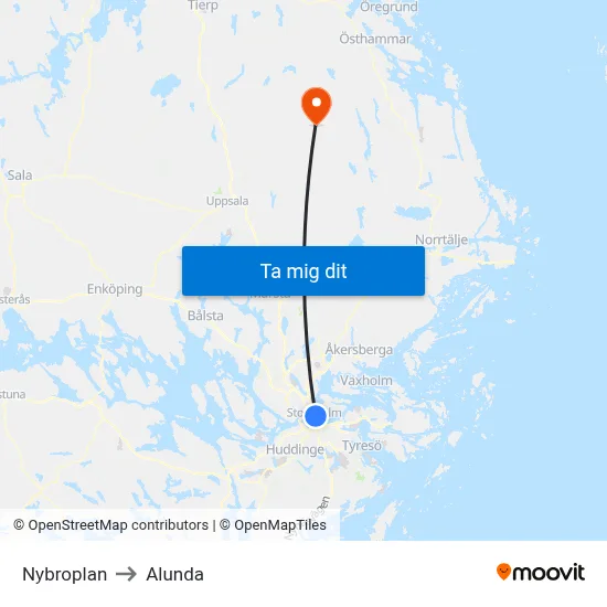 Nybroplan to Alunda map