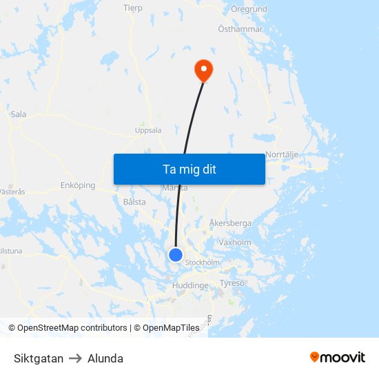 Siktgatan to Alunda map