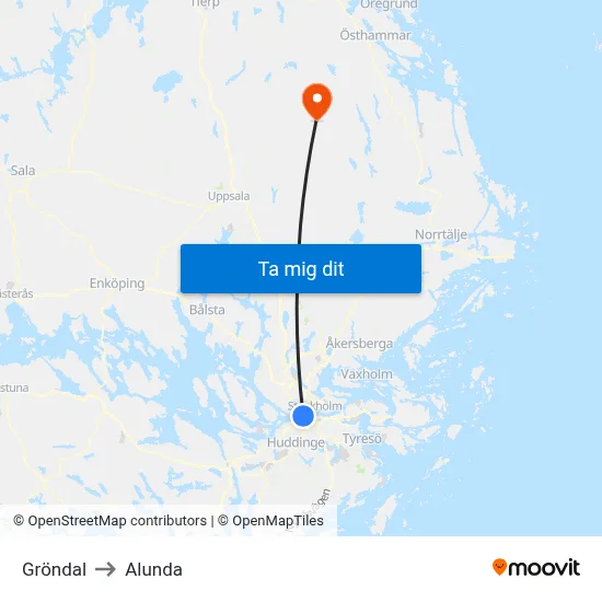 Gröndal to Alunda map