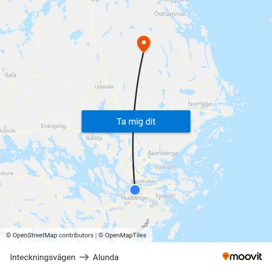 Inteckningsvägen to Alunda map