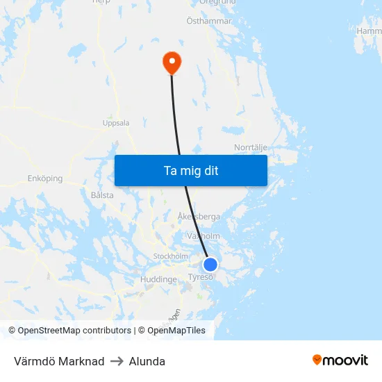 Värmdö Marknad to Alunda map