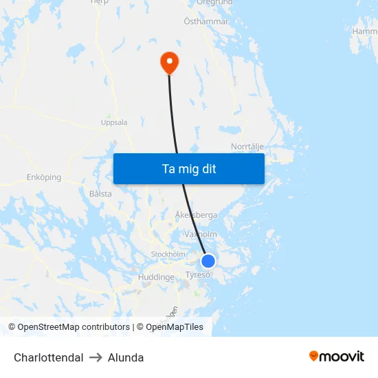 Charlottendal to Alunda map