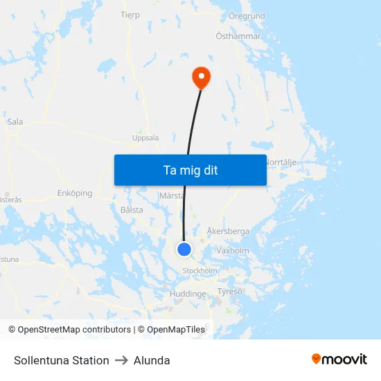 Sollentuna Station to Alunda map