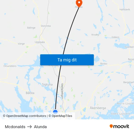 Mcdonalds to Alunda map