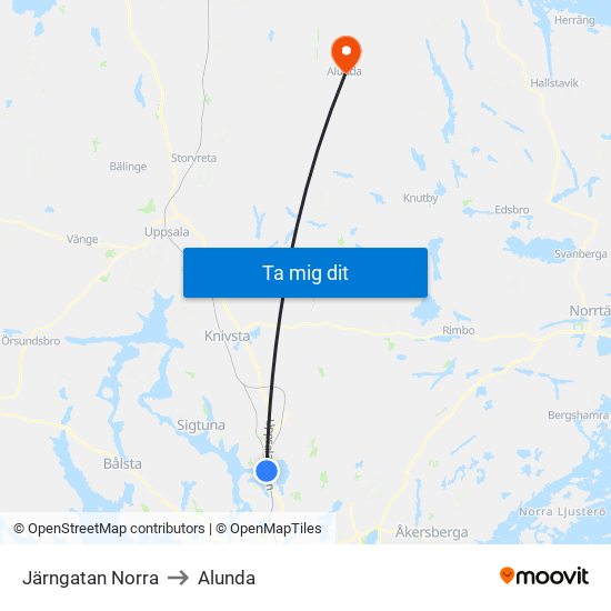 Järngatan Norra to Alunda map