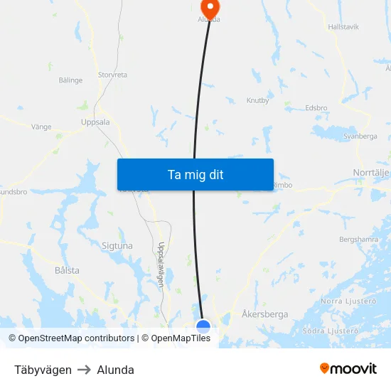 Täbyvägen to Alunda map