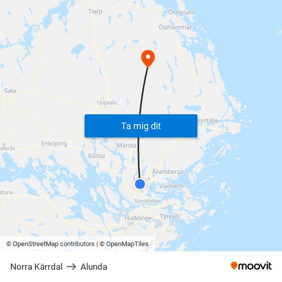 Norra Kärrdal to Alunda map
