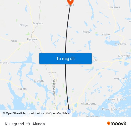 Kullagränd to Alunda map