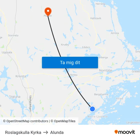 Roslagskulla Kyrka to Alunda map