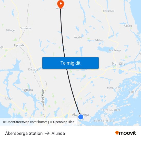 Åkersberga Station to Alunda map