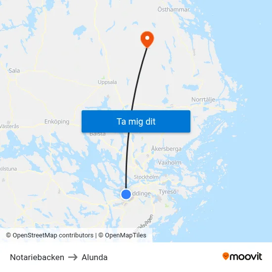 Notariebacken to Alunda map