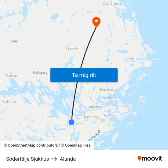 Södertälje Sjukhus to Alunda map